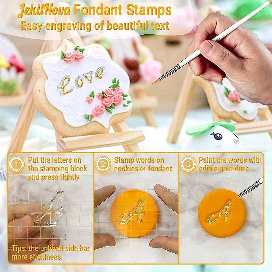 Alphabet Cake Stamp Tools, Fondant with Decorating Brushes,Numbers Fondant Mold for Cookie Cake Dec