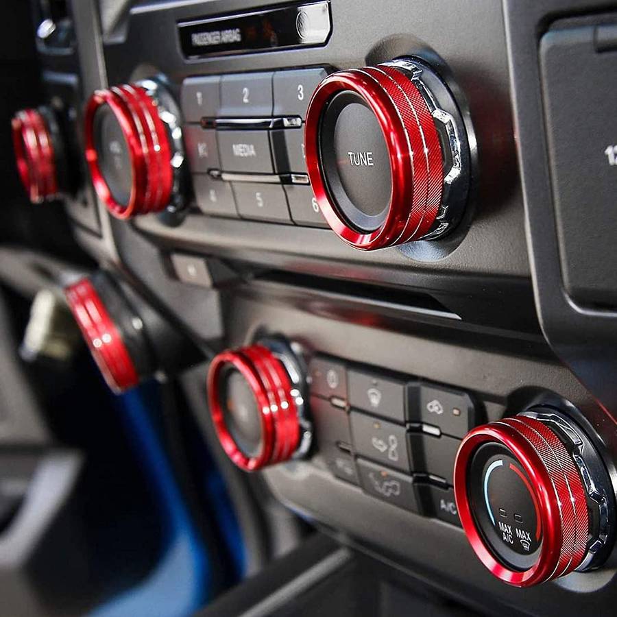 Aluminum AC Knob Cover for 2016-2020 Air Conditioner Switch CD Button Ring Trim Car Accessories, Red