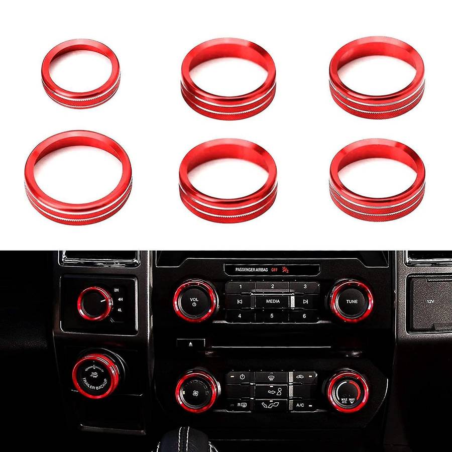Aluminum AC Knob Cover for 2016-2020 Air Conditioner Switch CD Button Ring Trim Car Accessories, Red