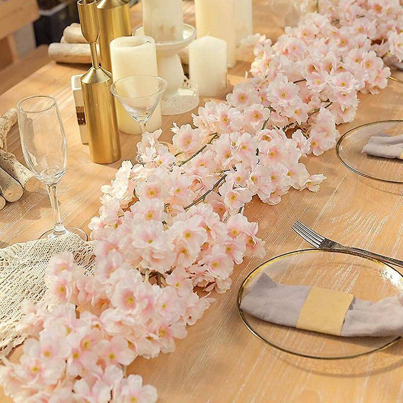 Artificial Cherry Blossom Garland Hanging Vine Silk Garland Wedding Party Decor(4, Pink)