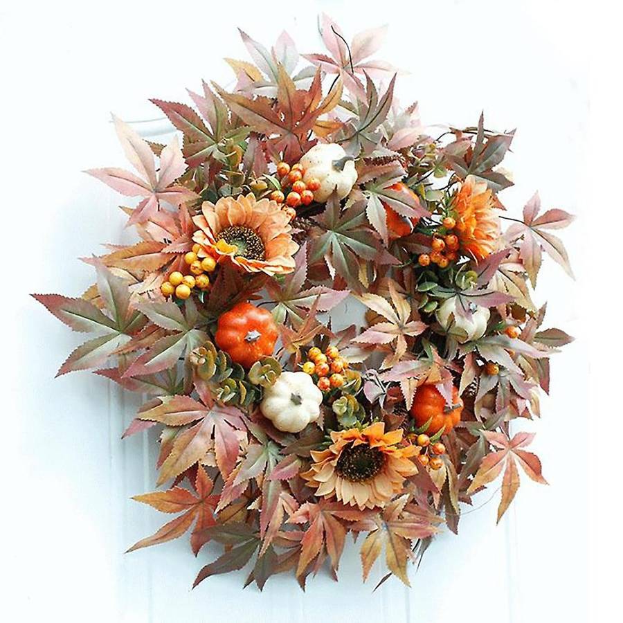 Artificial Fall Wreath - 24Inch Wreath with Maple Leaves Pumpkin Pine Cone Berries for Front Door Th