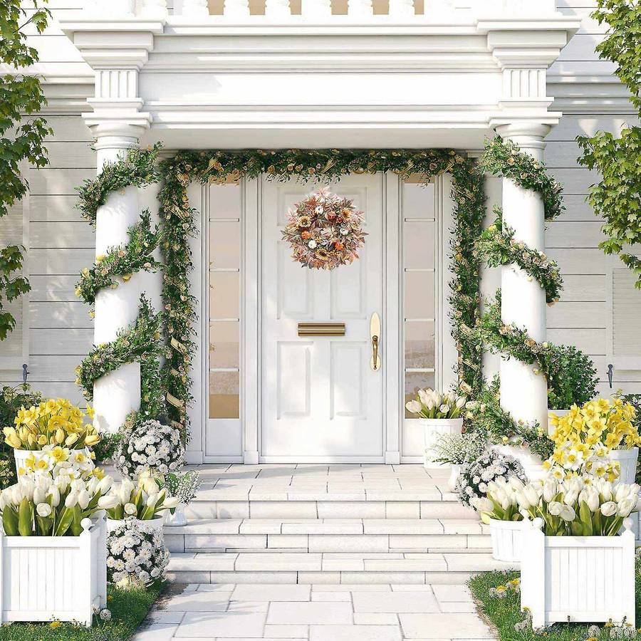 Artificial Fall Wreath - 24Inch Wreath with Maple Leaves Pumpkin Pine Cone Berries for Front Door Th