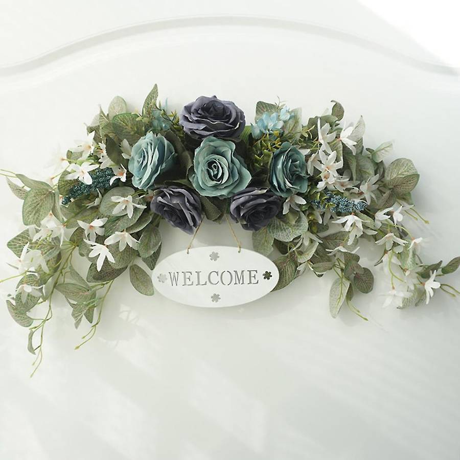 Artificial Rose Flower Wedding Lintel Decorative with Welcome Sign Hanging Faux Flower Branches A