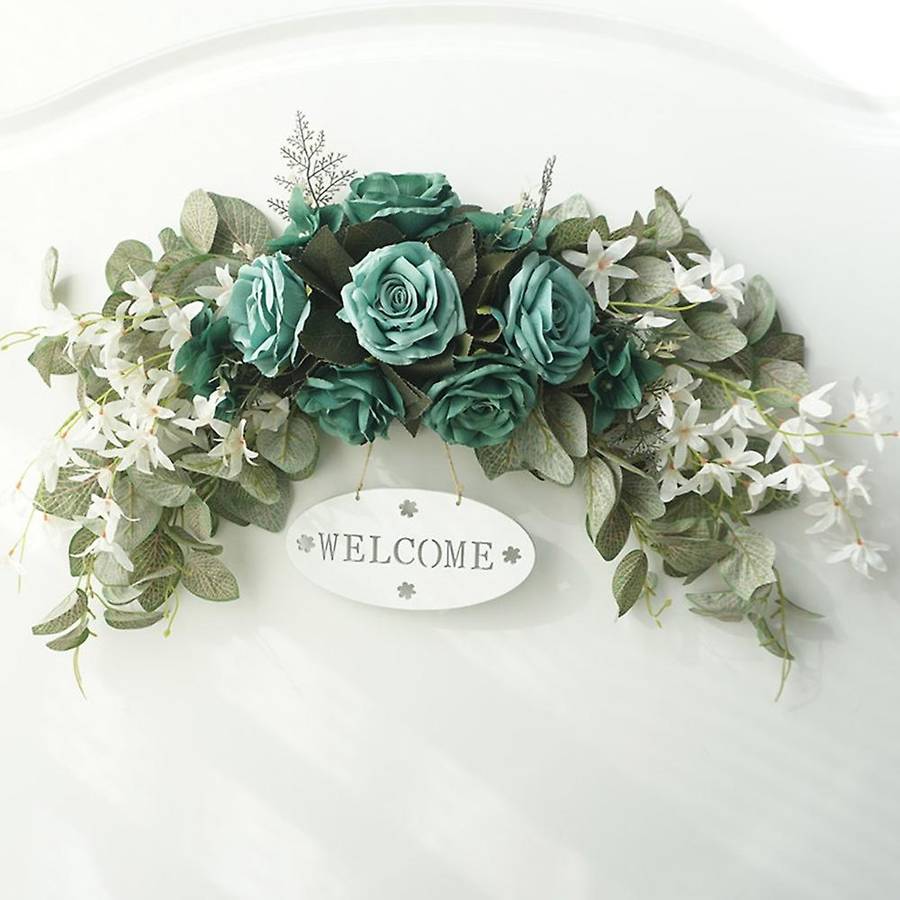 Artificial Rose Flower Wedding Lintel Decorative with Welcome Sign Hanging Faux Flower Branches A