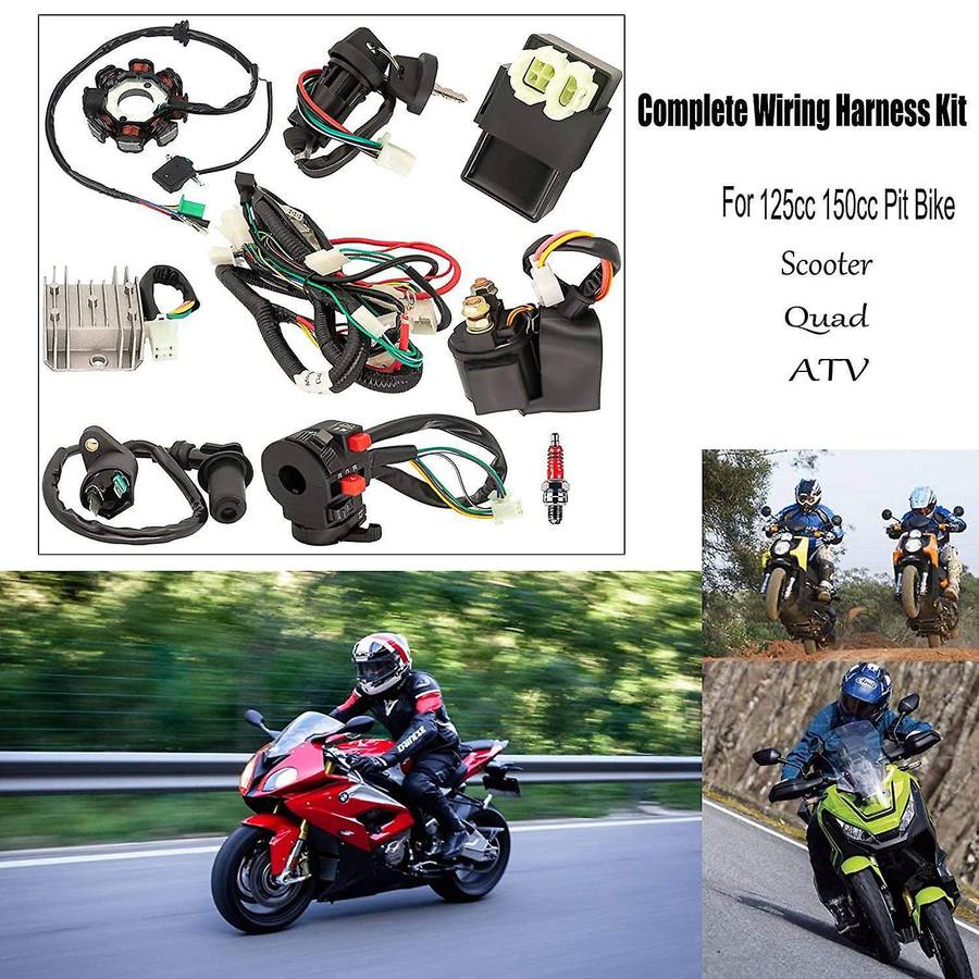 ATV Wiring Harness Kit, with CDI Stator Regulator Ignition Switch Solenoid Relay for GY6 125Cc 150Cc