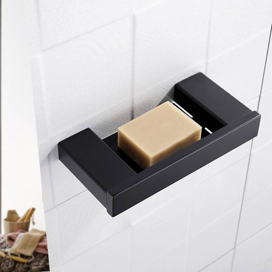 Matte Black Square Stainless Steel Soap Dish Wall-Mounted Soap Holder Bathroom Accessories