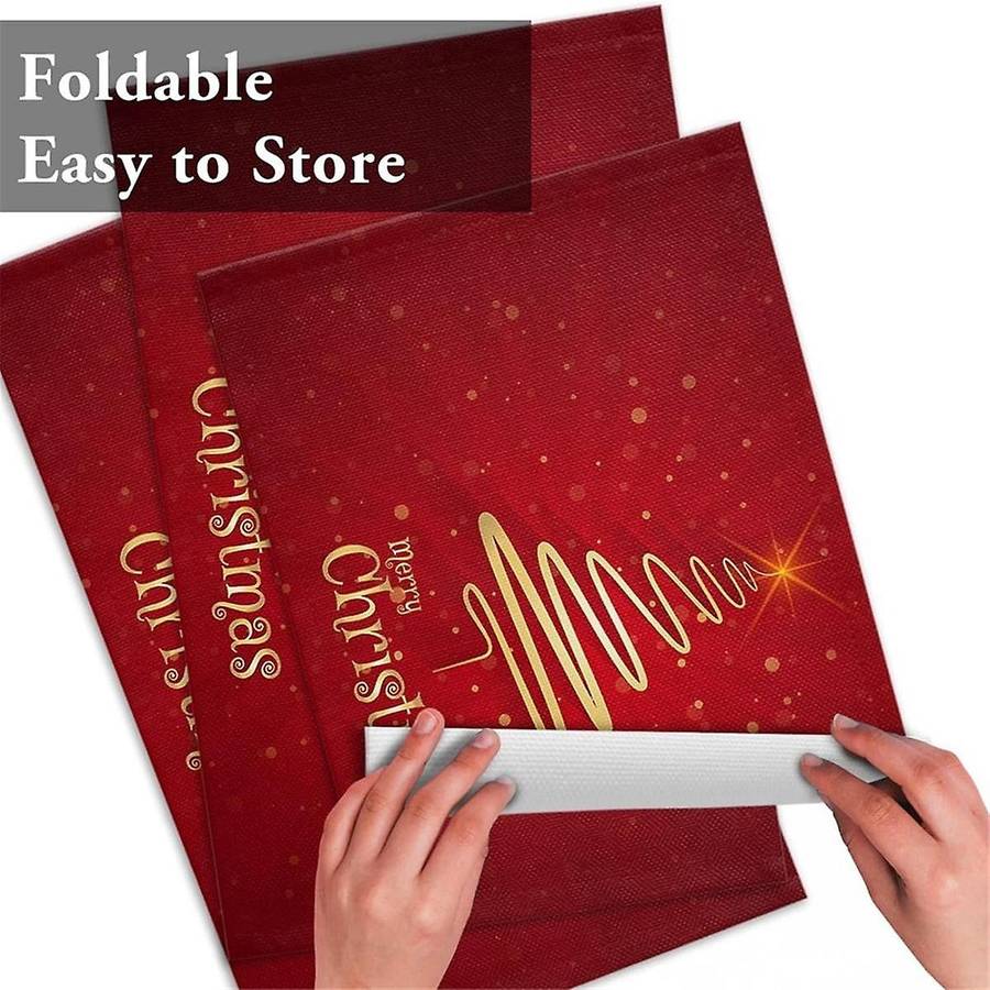 Merry Christmas Tree Placemats Set of 6,Non-/Wipe Clean Linen Dining Table Mat Set,Heat-Resistant Ta