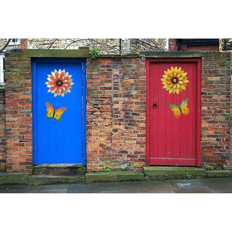 Metal Flowers Outdoor Wall Decor, 4PCS Flower & Butterfly Wall Art Decor, Wall Sculptures for Garden