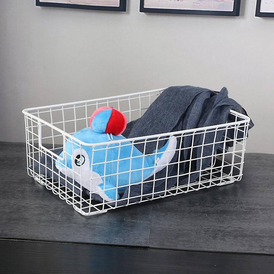 Metal Wire Storage Basket with Handle Wrought Iron Sundries Container Kitchen Black