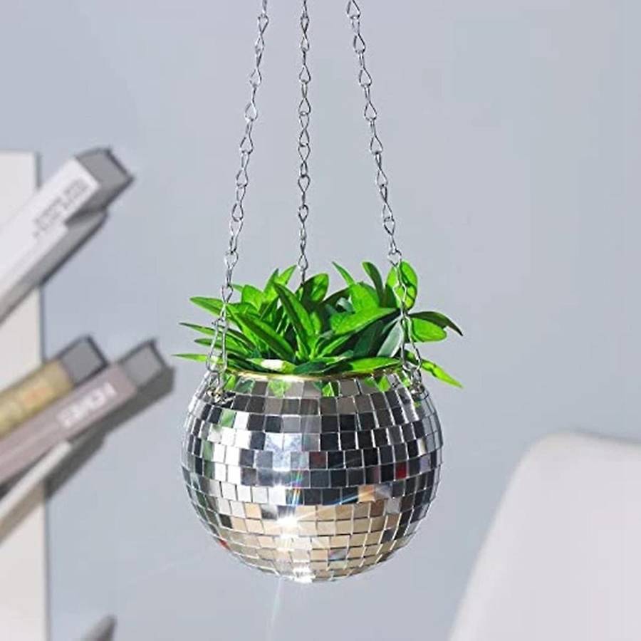 Mirror Reflector Garden Pots Planters Disco Ball Outdoor Flower Pots Rope Mirror Hanging Basket Wall