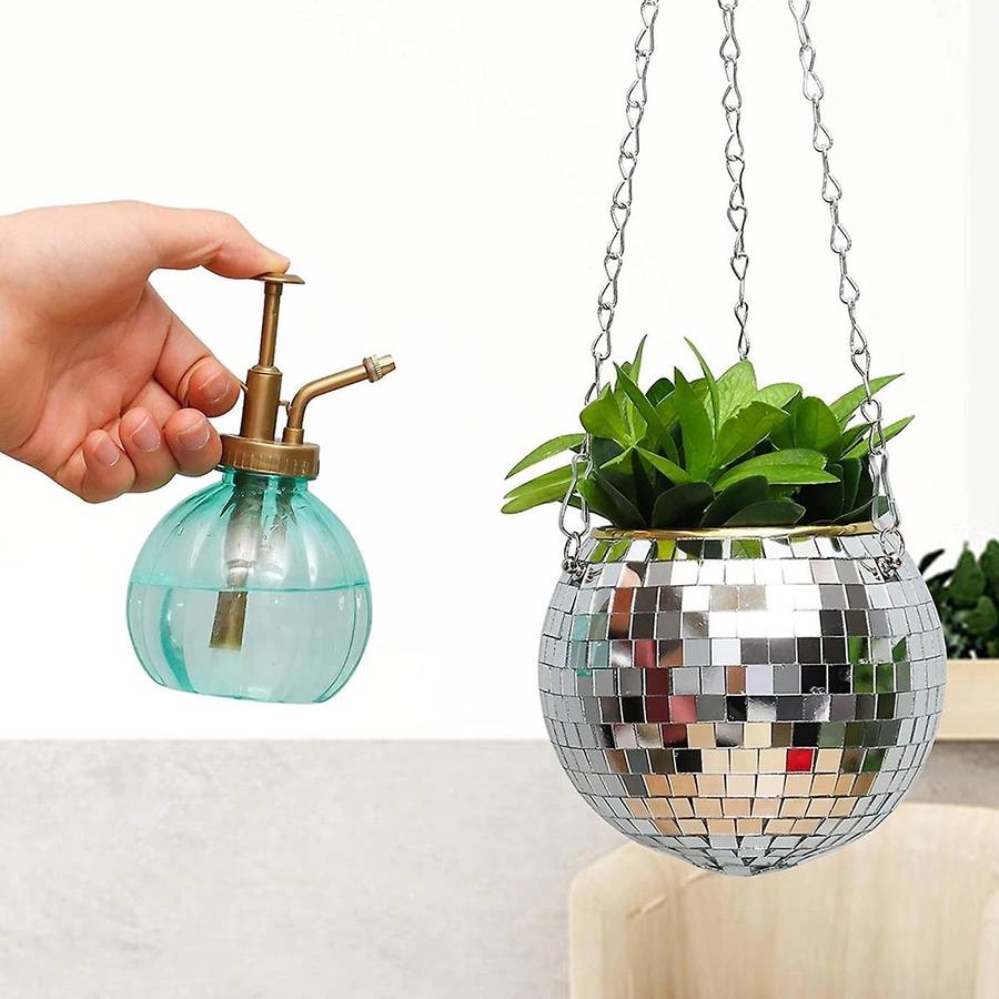 Mirror Reflector Garden Pots Planters Disco Ball Outdoor Flower Pots Rope Mirror Hanging Basket Wall