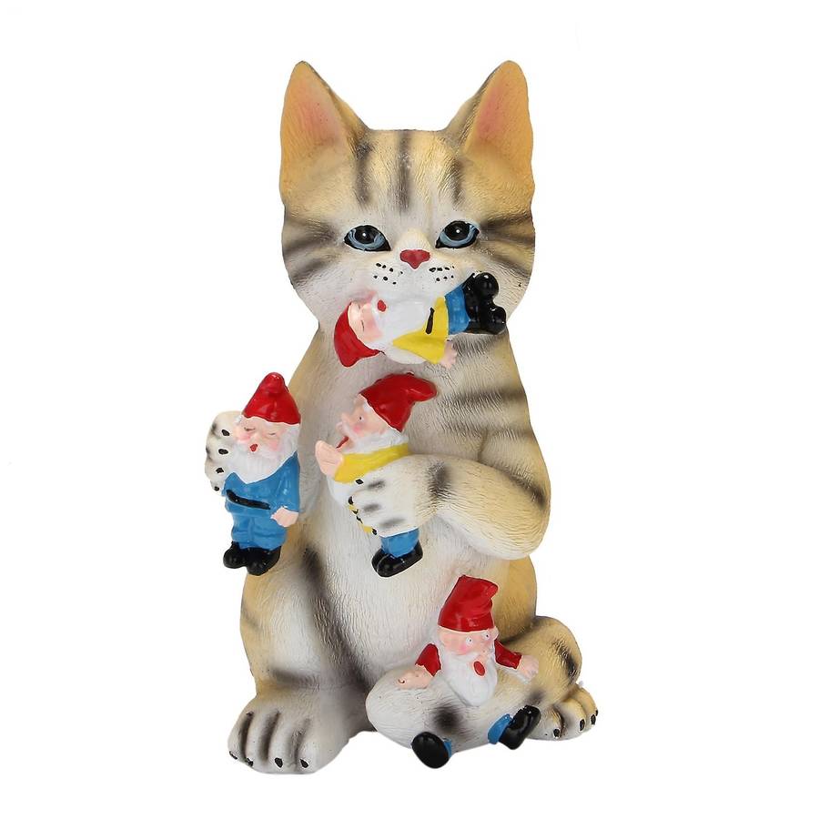 Mischievous Cat Dinosaur Garden Eating Gnome Statue Resin Figurine Best Art Decor for Indoor Outdoor