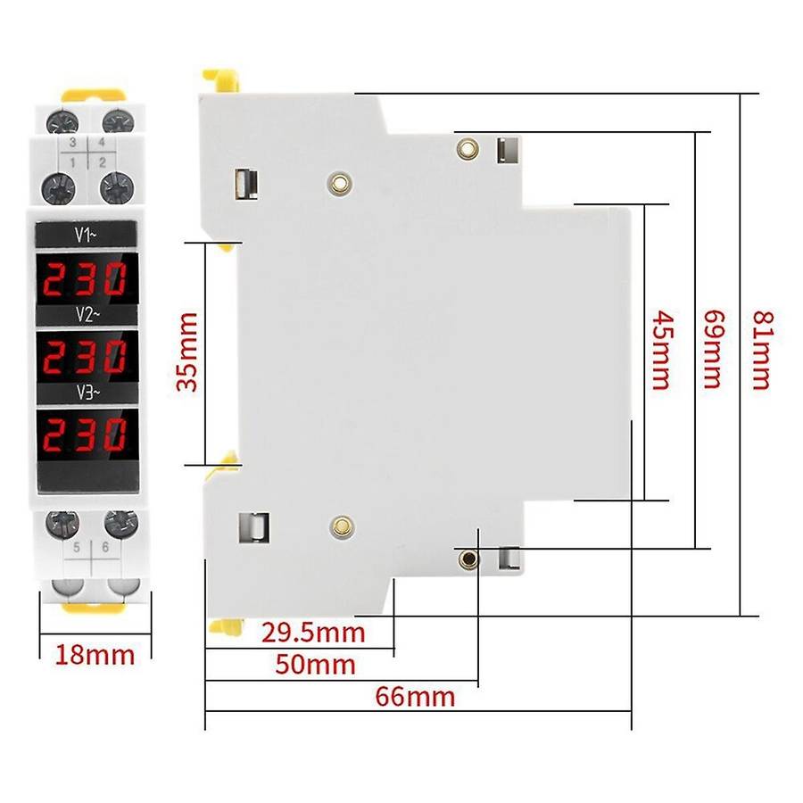 Modular Led Digital Three-phase Voltmeter for Din Rail Voltage Meter Ac80-500v