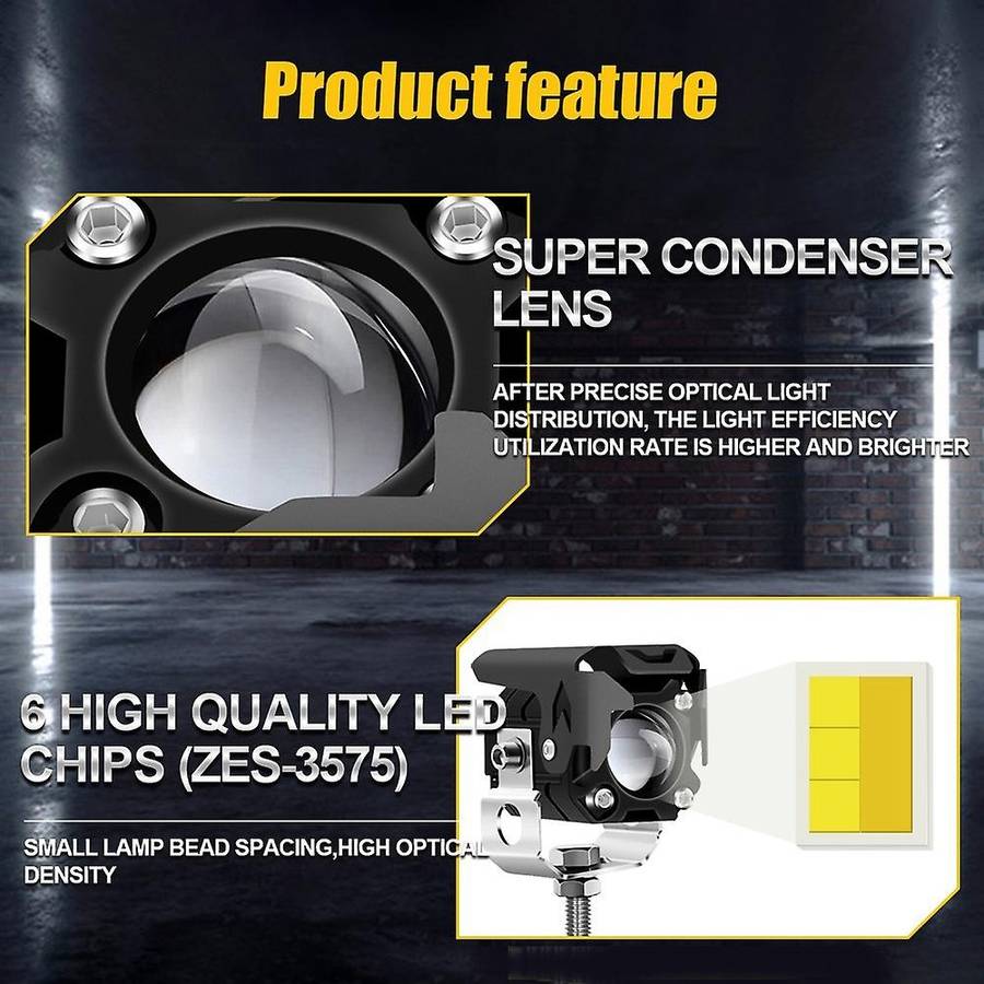 Motorcycle LED Driving Fog Lights 60W 6000LM Amber White Lights 1.3Inch Aux Spotlight Headlight for