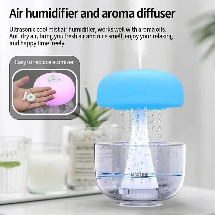 Mushroom Humidifier with Jelly Fish Light Lamp - Night Light, Rain Sounds, White Noise Diffuser - 24