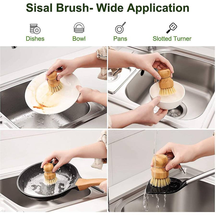 Natural Bamboo Dish Brush Set for Cleaning Dishes,Pans,Pots,Bottles and Vegetables for Cleaning Dish