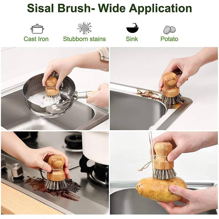 Natural Bamboo Dish Brush Set for Cleaning Dishes,Pans,Pots,Bottles and Vegetables for Cleaning Dish