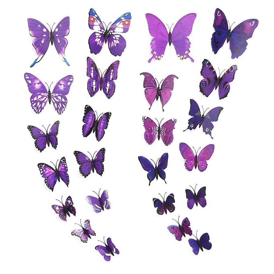 New Art Design Decal Wall Stickers 3D Butterfly Wall Stickers Home Decor Room Decoration 12pcs (Pur