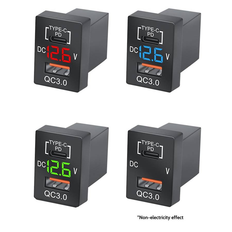 New Charger QC3.0 USB Car Charger Socket PD Type-C Charger with LED Red Digital Voltmeter for New Q