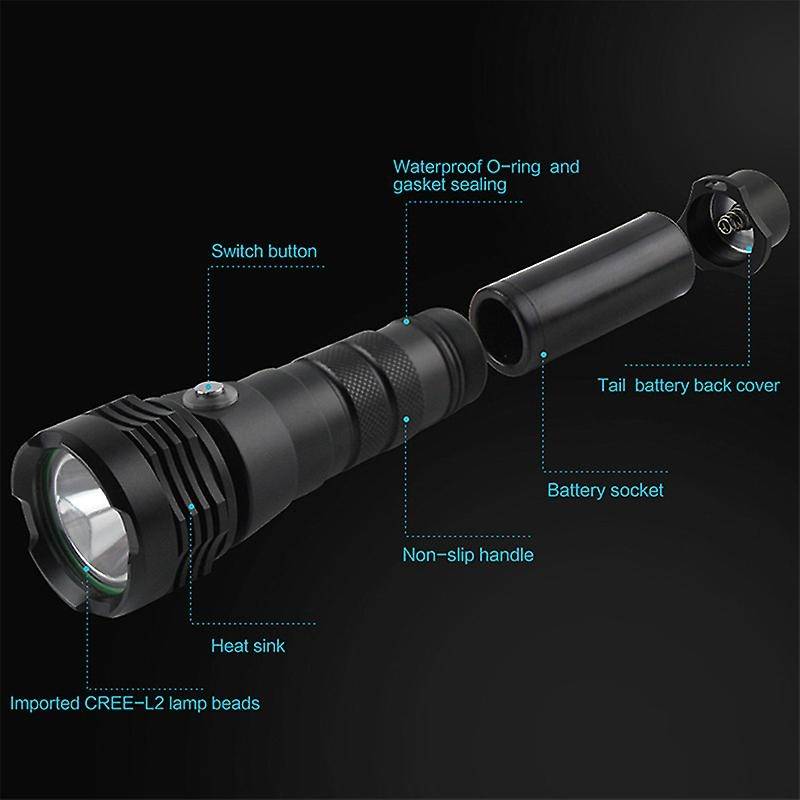 Night Diving Flashlight Scuba Torch LED Portable Waterproof Underwater Cave Dive Torch