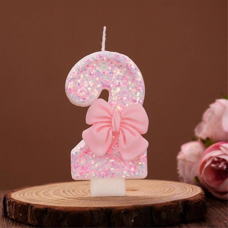 Number Cake Decorating Candles Cute Pink Bow Baby Girl Birthday Cake Topper Decoration Party Suppli