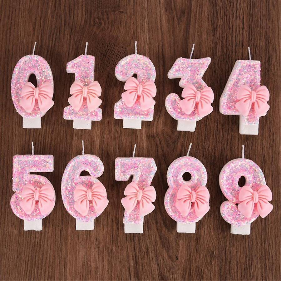 Number Cake Decorating Candles Cute Pink Bow Baby Girl Birthday Cake Topper Decoration Party Suppli