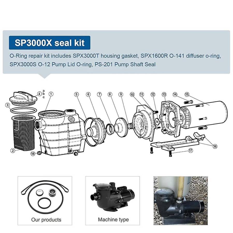 O-Ring Repair SP3000X Kit for Super SPX1600 Pump with Shaft Seal Assembly Pool Cleaning Tools Pool E