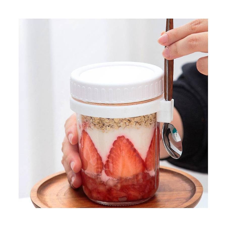 Overnight Oats Jars, with Lid and Spoon,10 , Milk, Vegetable and Fruit Salad Storage Container Whit