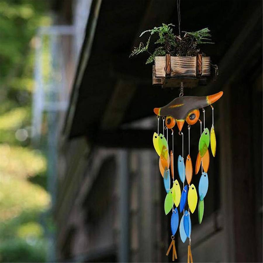 Owl Wind Bell, Iron Folk Art Owl Model Design Wind Chimes for Wall Hanging Home Art Decor, Beautiful