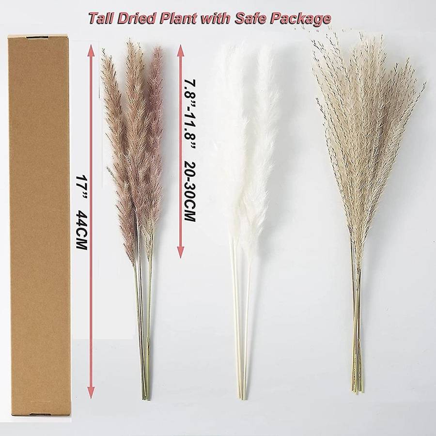 Pampas Grass Decor, 100pcs Natural Dried Fluffy Pompous Grass, 17.5inch Dried Flowers for Boho Home