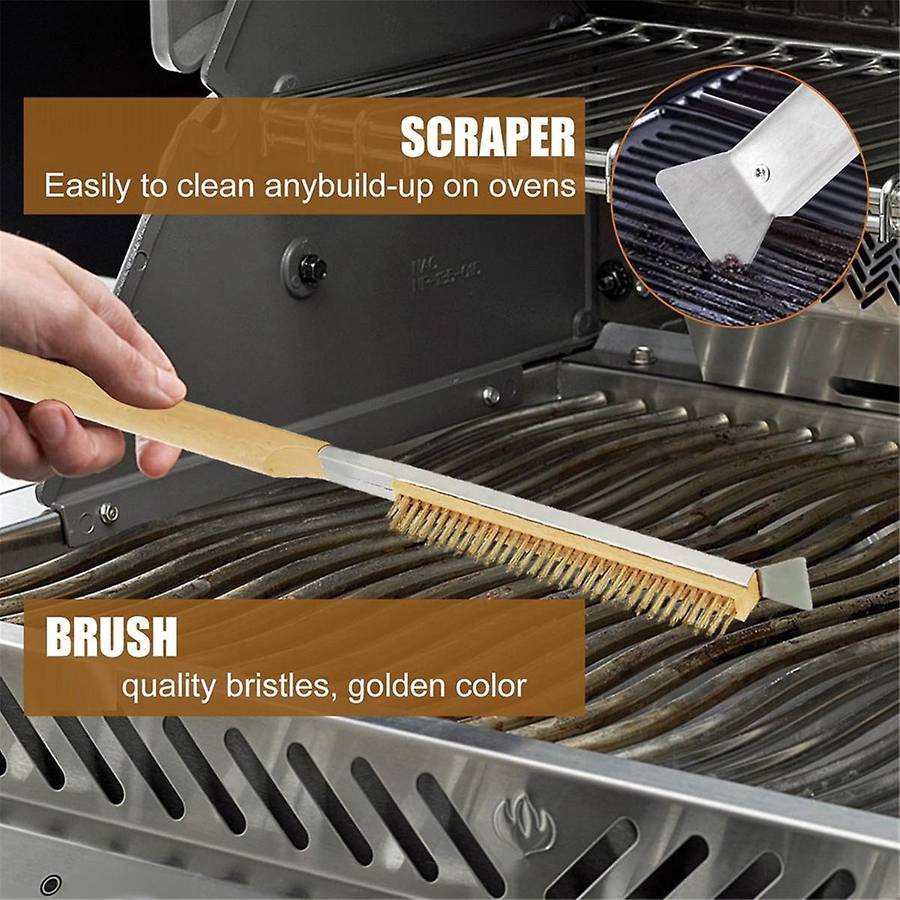 Pizza Oven Brush with Wooden Handle, Long Handle Pizza Brush and Removable Baking Hand Clip Set