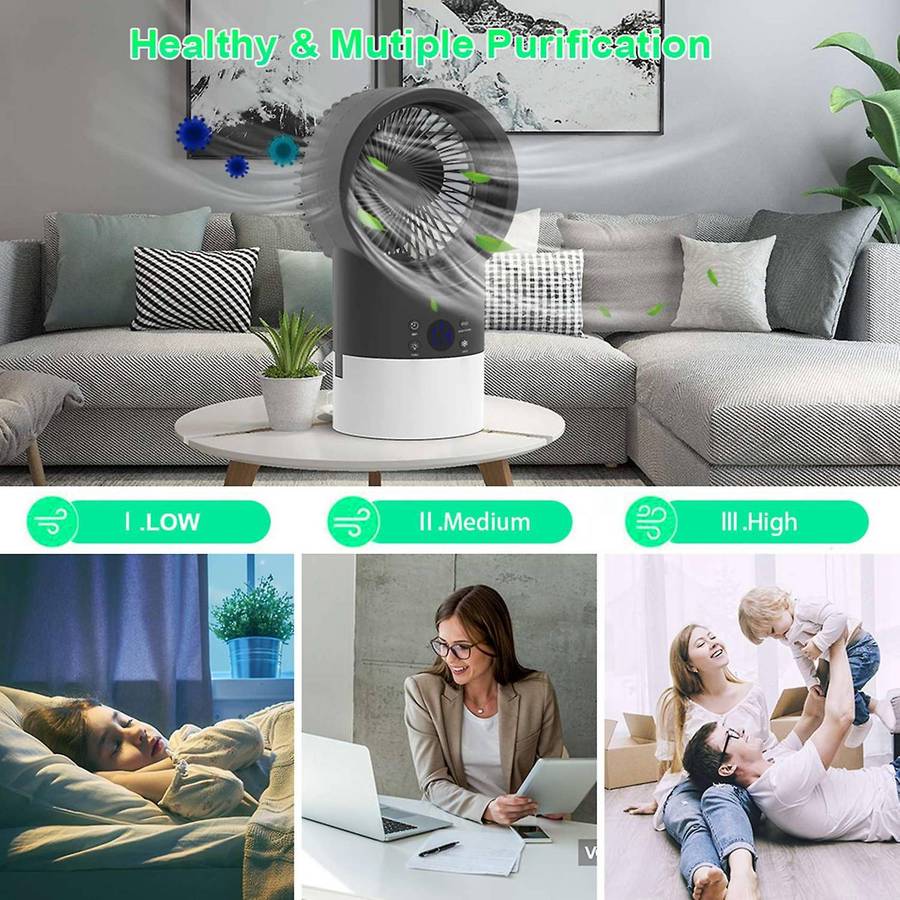 Portable Air Conditioner Cool Mist Humidifier Fan,4In1 Timing Night Light Quiet Small Table Fans for