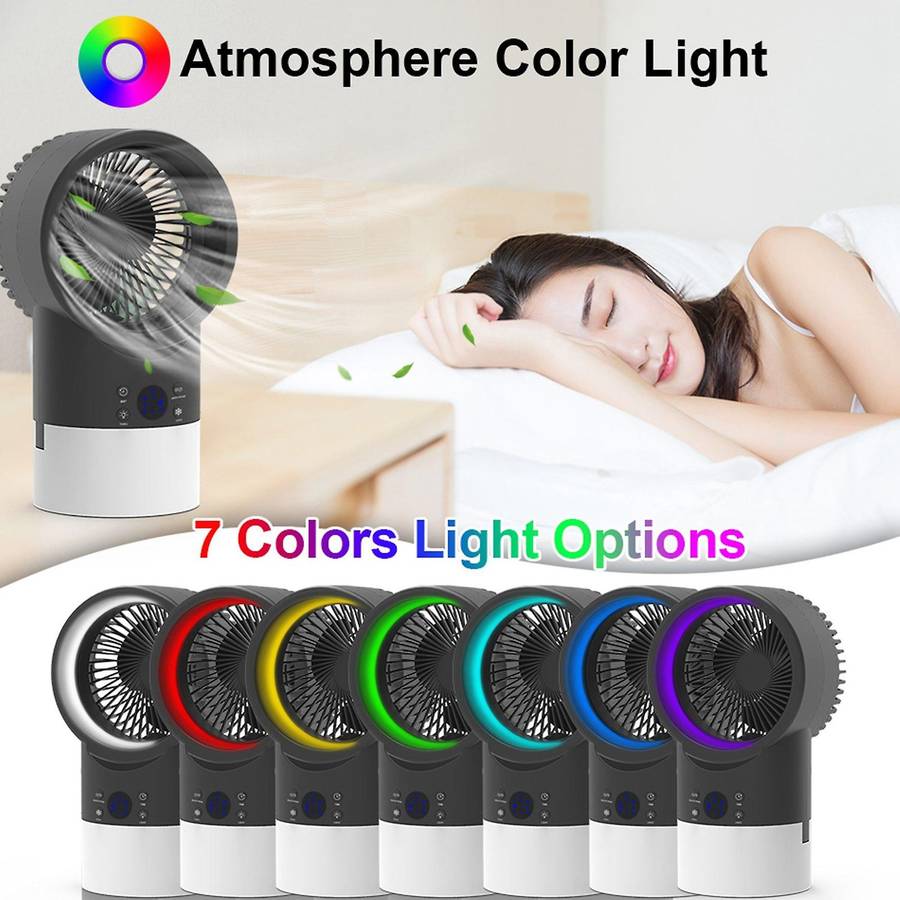 Portable Air Conditioner Cool Mist Humidifier Fan,4In1 Timing Night Light Quiet Small Table Fans for