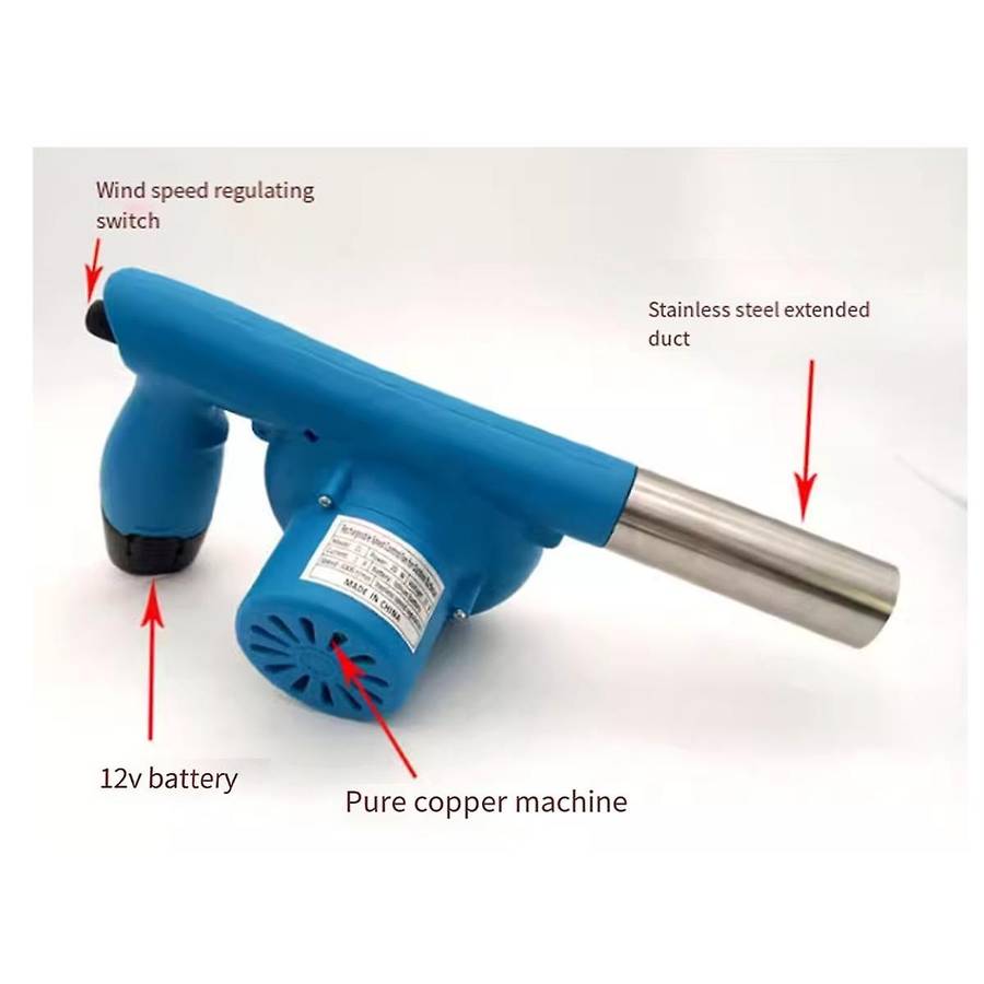 Portable Bbq Fan Grill Turbo Air Blower 5000r 5000ma Rechargeable for Fire Stove Blue Us Plug