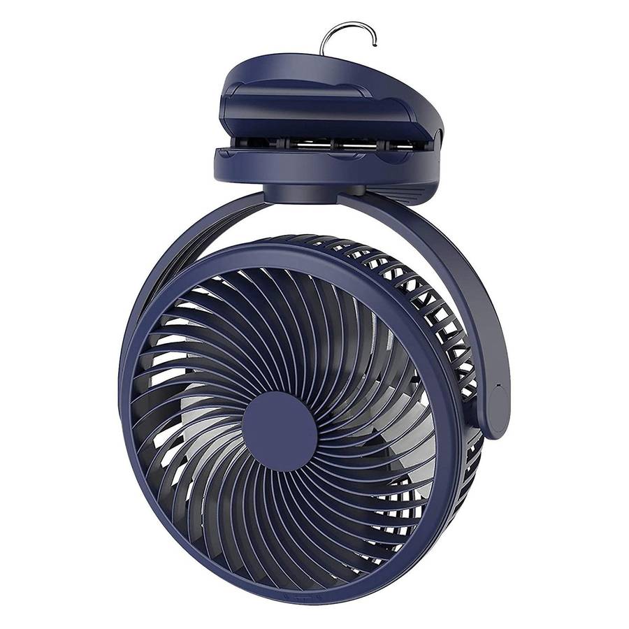 Portable Desk Fan Night Light 360 Degree Rotation,USB Stroller Ceiling Hanging Clip on Fan for Outdo