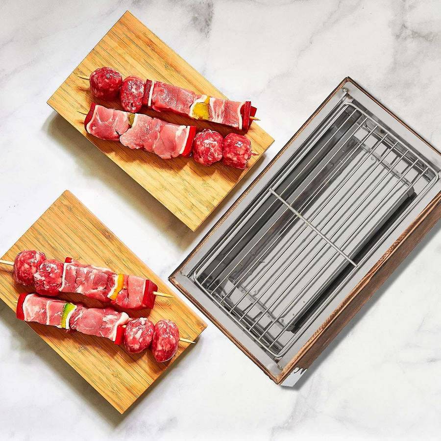 Portable Wood Stainless Steel Bbq Grill Food Barbecue Cooking Tools Charcoal Barbecue Stove Camping