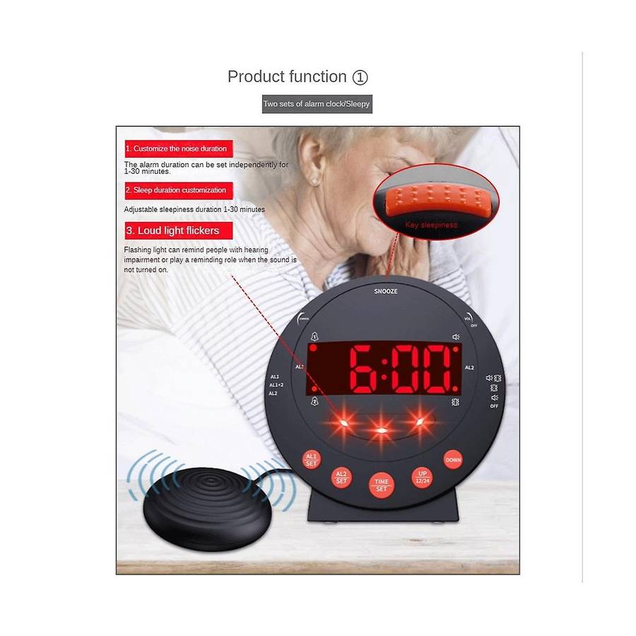 Powerful Vibration Alarm Clock Elderly Deaf Home Digital Extra Loud Vibration Clock for Hearing Imp