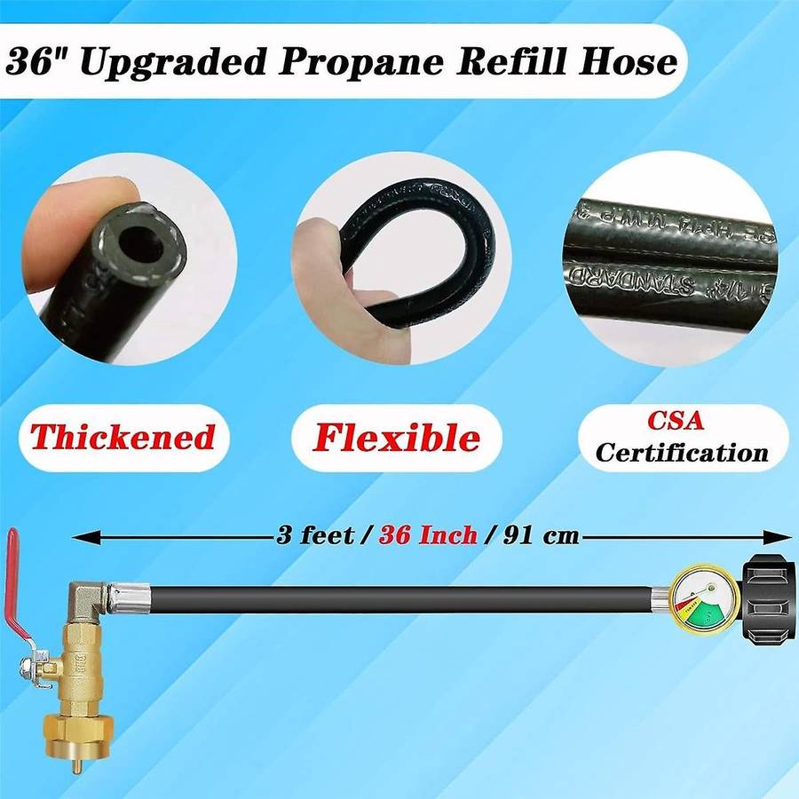 Propane Refill Adapter Hose, 36in Propane Extension Refill Hose with Gauge, Shut Off Valve, 1lb Prop