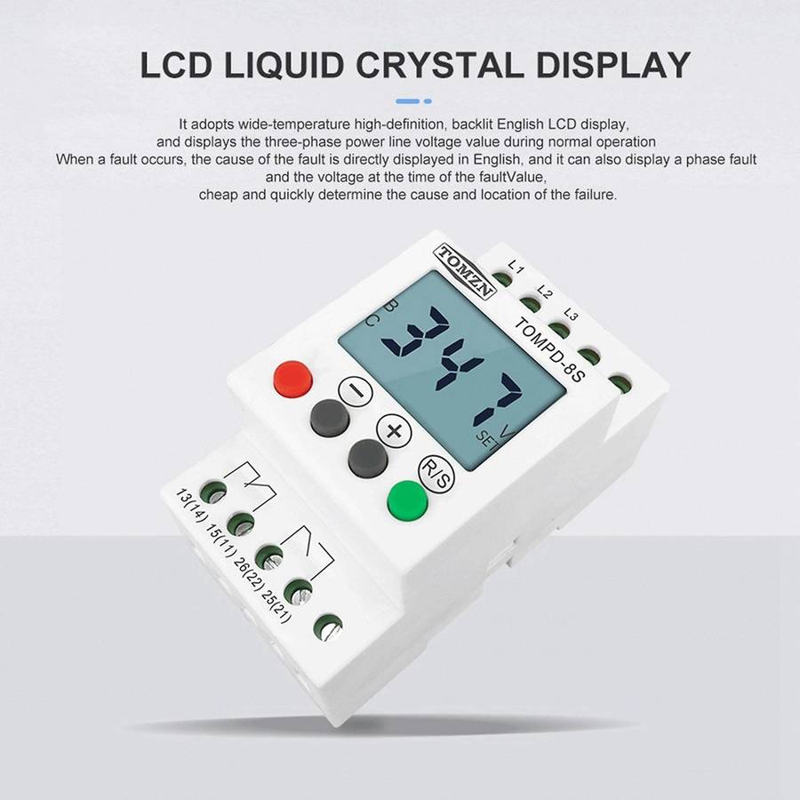 3 Phase Din Rail Adjustable Under Over Voltage Protector