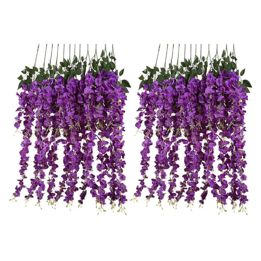 Artificial Silk Wisteria Vine Silk Hanging Flower 6 Pieces,purple