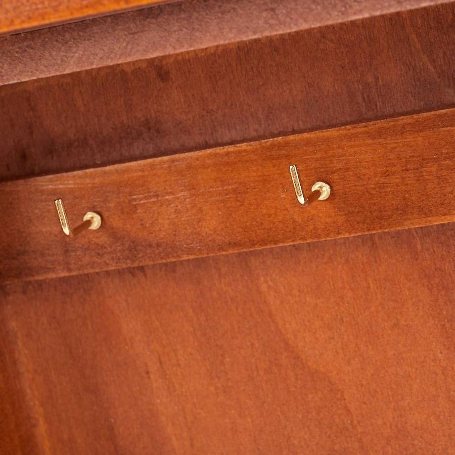 Wooden Key Storage Cabinet Key Holder Box with Hanging Hooks Brown