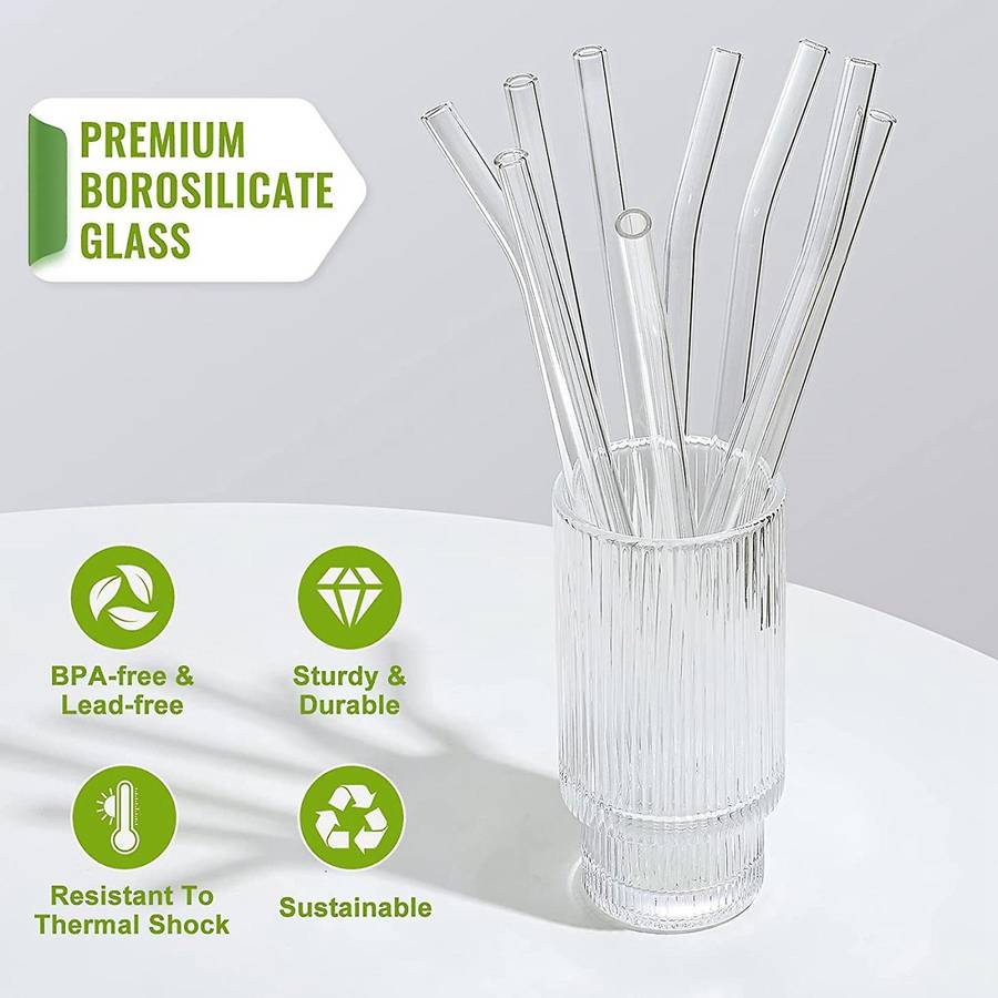Glass Straws Clear Glass Drinking Straw for Smoothies Milkshakes Tea