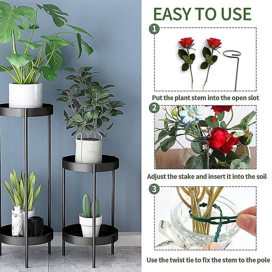 12 Pack Plant Support Stakes, 15.7 Inch with 24 Pcs Twist Ties
