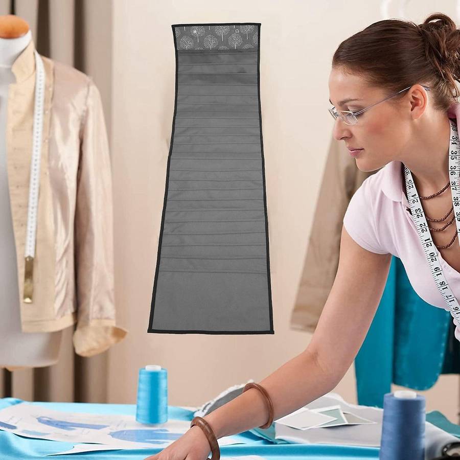 Vinyl Storage Organizer Hanging Pocket Behind The Door-grey
