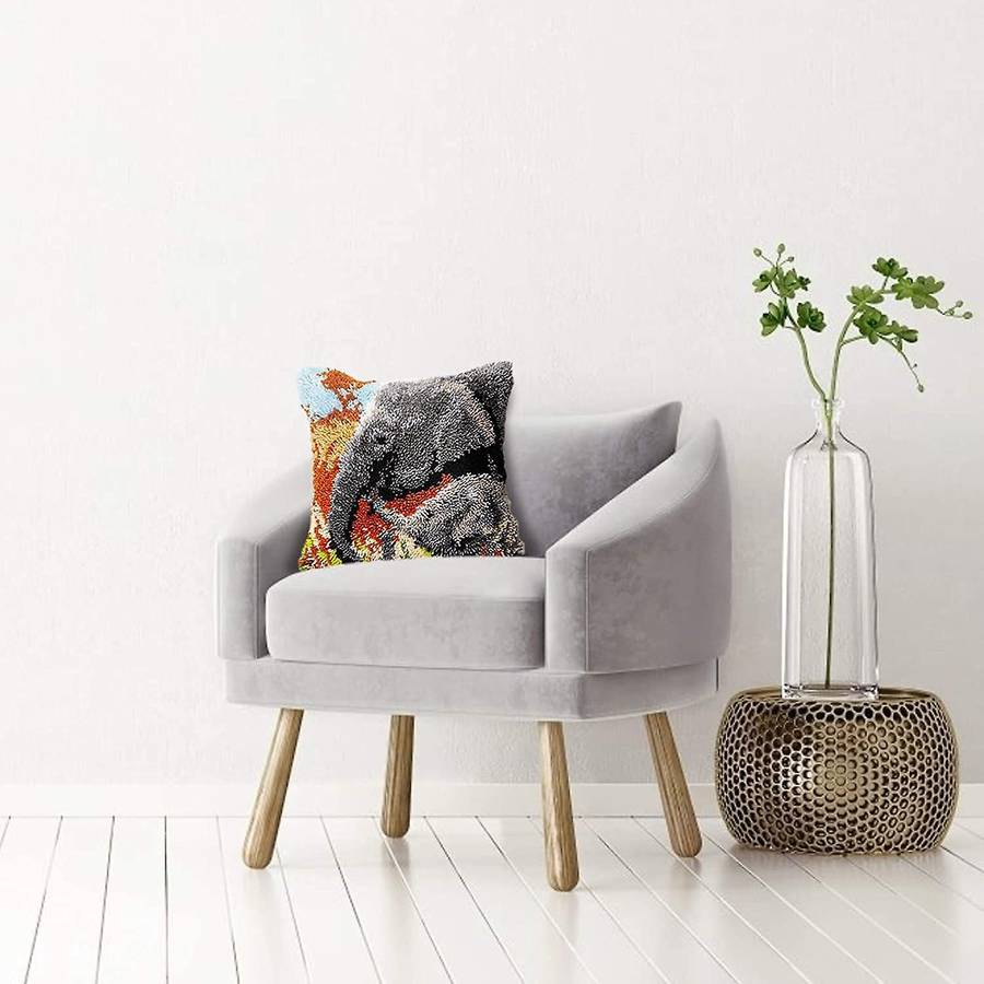 Latch Hook Kits Cushion Cover Pillowcase Embroidery Elephants