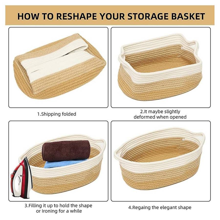 Woven Baskets for Organizing Rope Storage Basket with Handle -brown