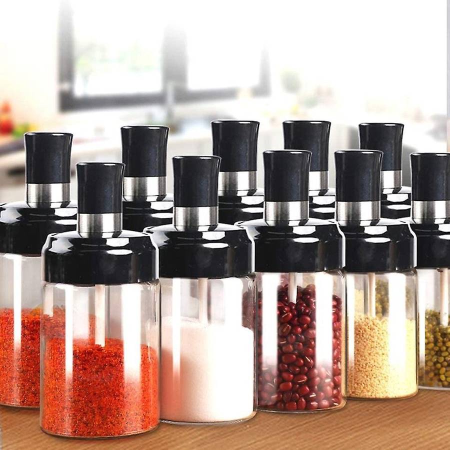 Glass Spice Jars Seasonning Box Jar Condiment Jar with Spoon Jars