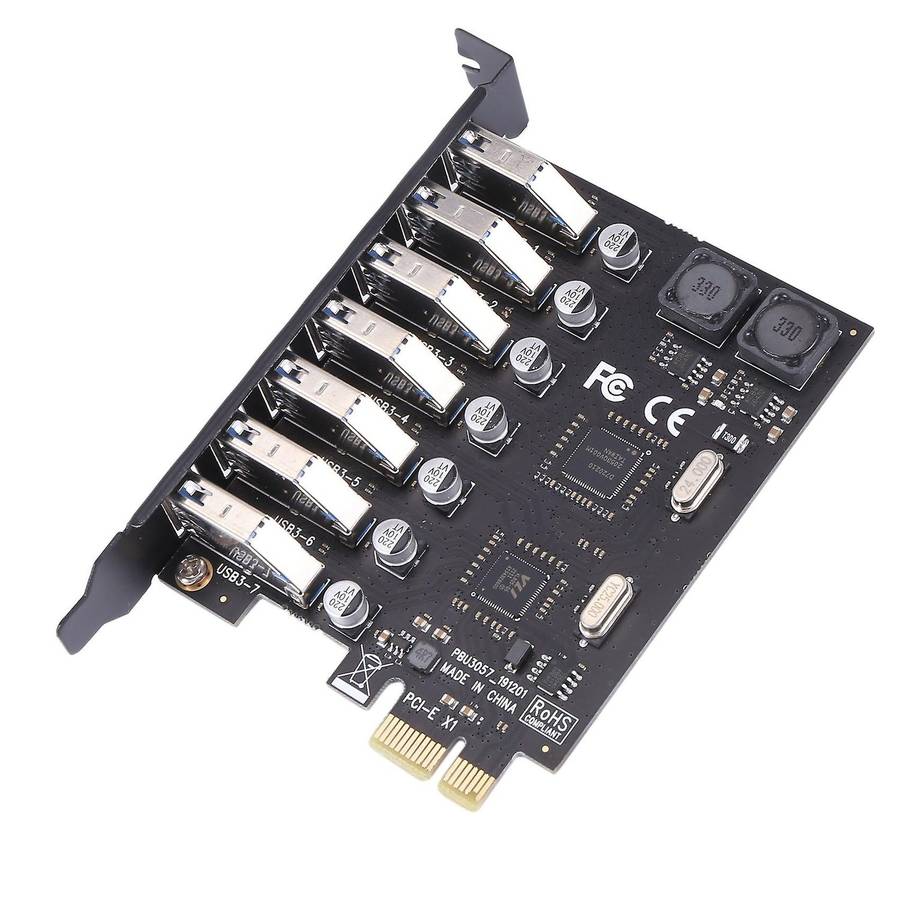 7 Ports Usb 3.0 Hub Adapter External Pci Express Card for Desktop