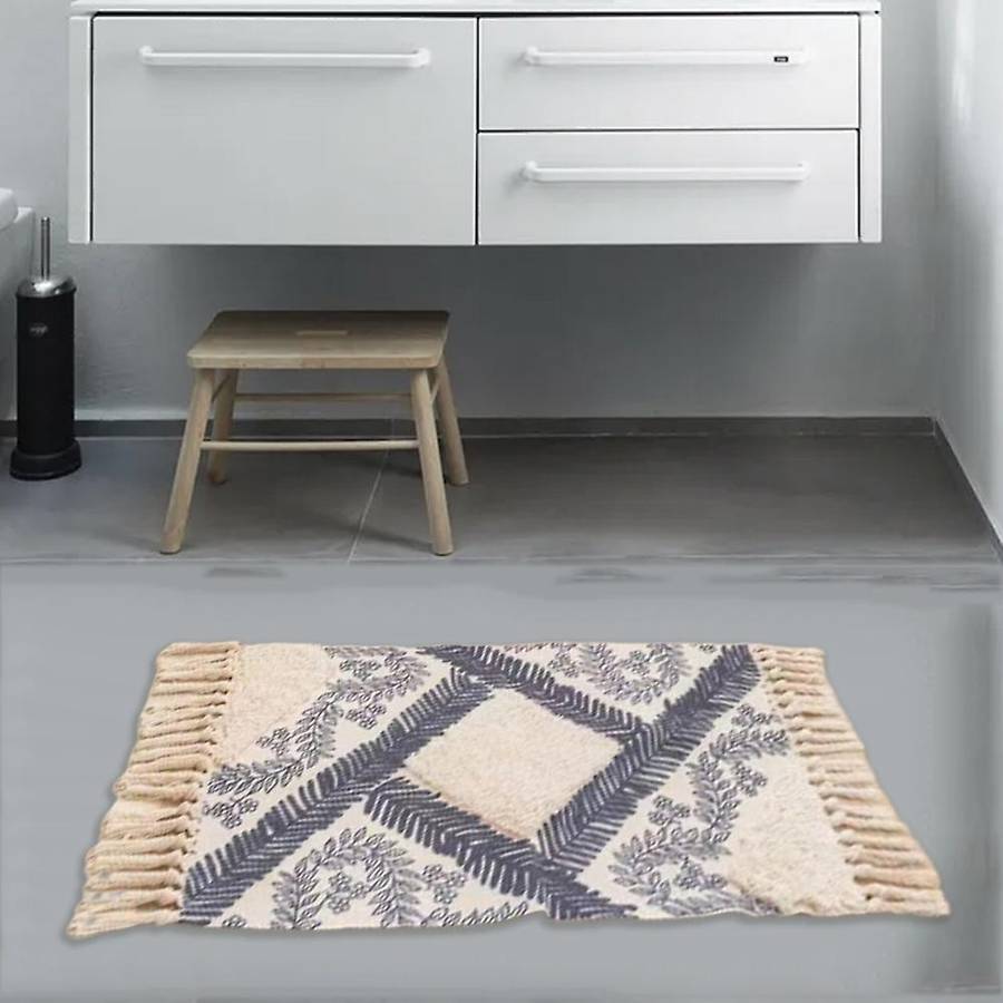 Morocco Printed Carpet Retro Tassels with Rug Bath Doormat(green)