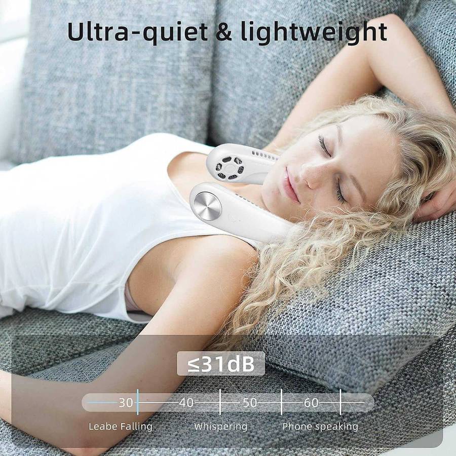 Portable Neck Fan,rechargeable Hands Free Around The Neck Fan, White